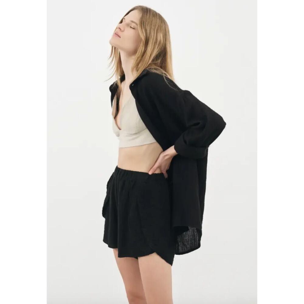 Handloom Los Angeles Gauzy Cotton Shorts Black S/M